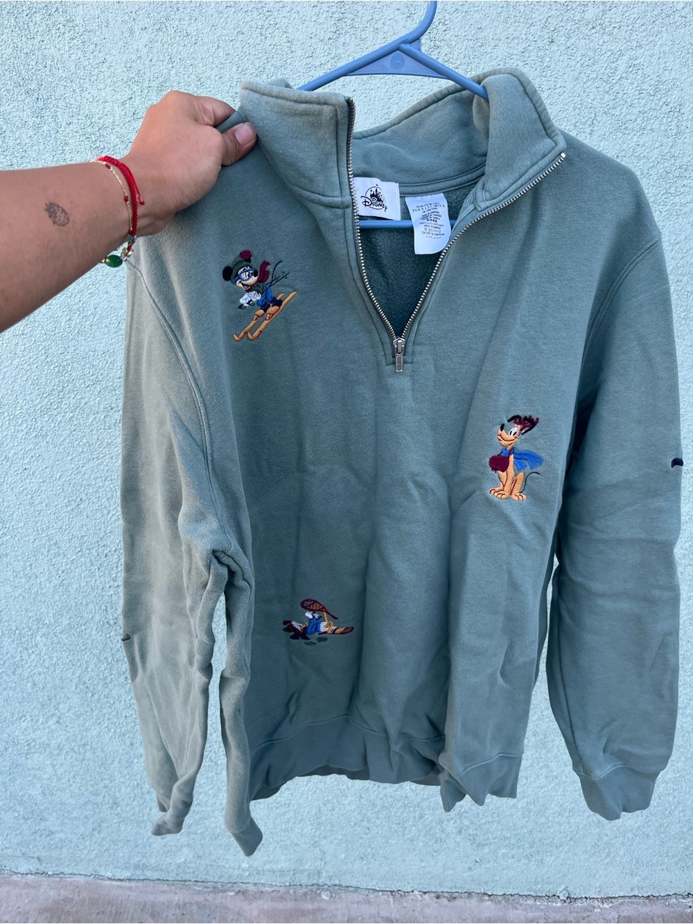 Disney Embroidered Half-Zip Pullover Sweater - Sage Green